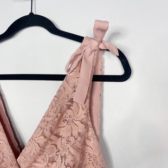 Bardot 6 Dusty Rose Pink Roxie Tiered Layered Lace Dress Shoulder Tie Cocktail - Picture 7 of 14